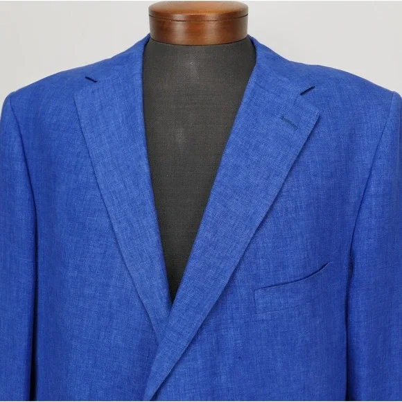Oxxford Clothes 48L Linen Sport Coat Custom Holland & Sherry Blue Blazer 2022